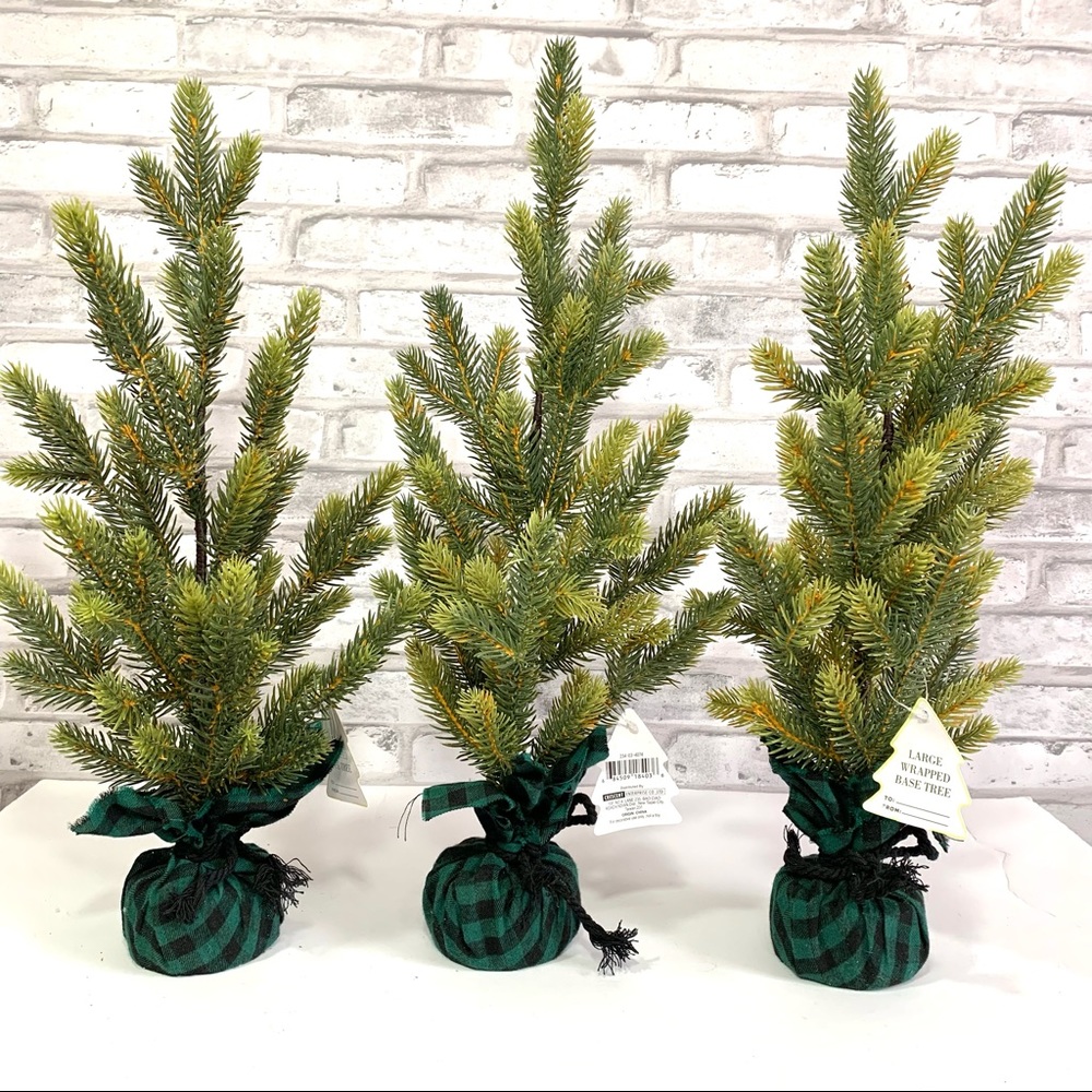 Set 3 - 18" Table Top Rustic Christmas Tree Decorative Figurine Plaid Wrap Base